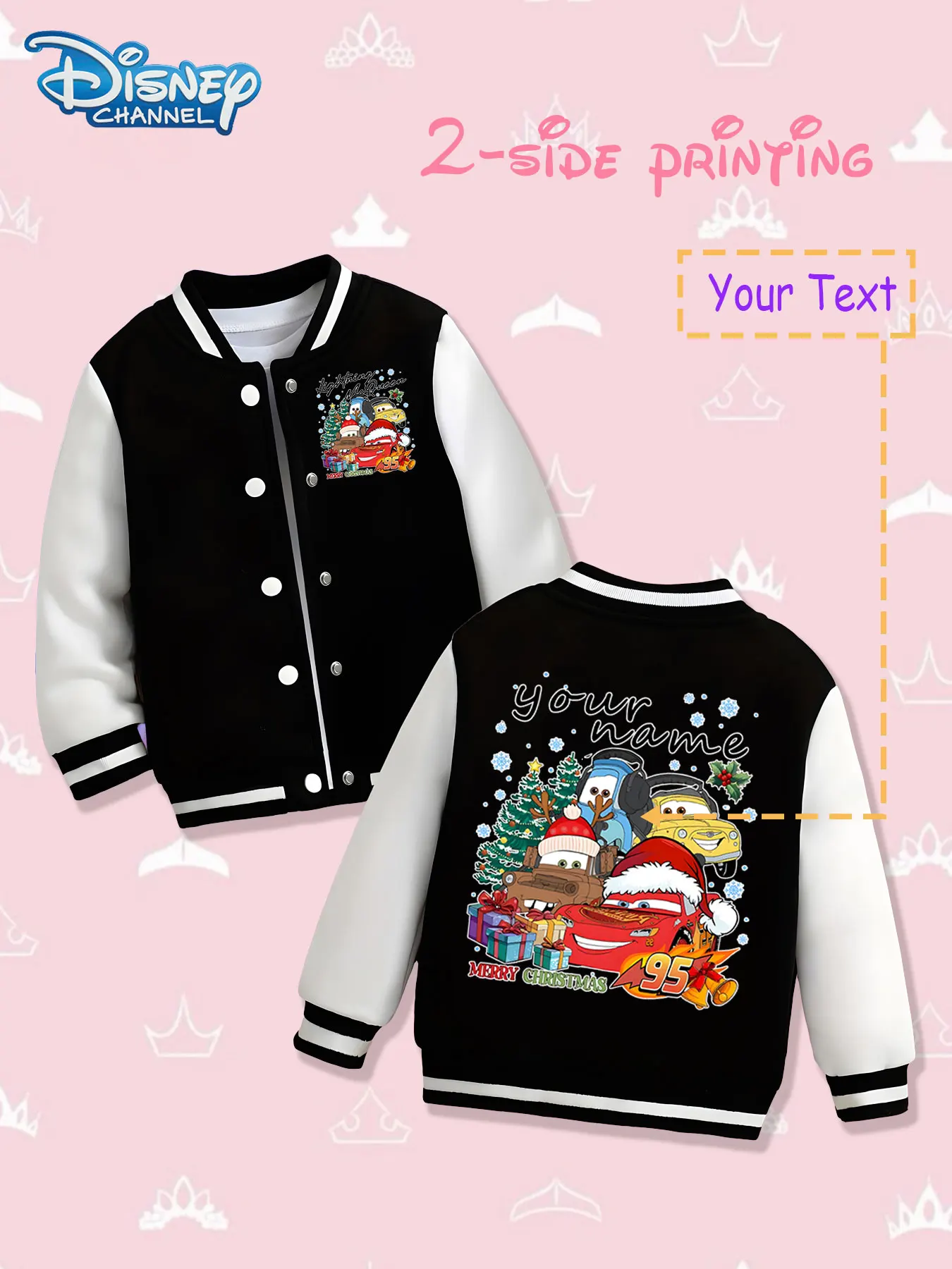 

MINISO Disney Cars Christmas Girls Baseball Jacket - Double-sided Christmas theme print, warm and childlike in autumn and winter