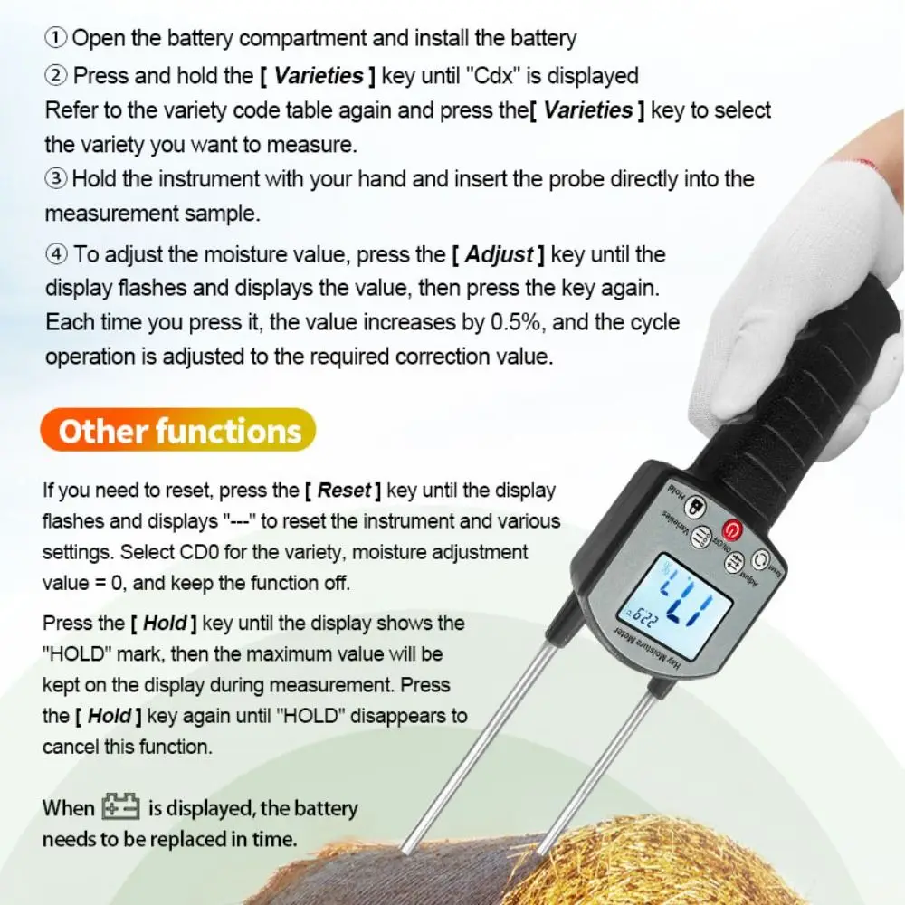 With Probe Portable Hay Moisture Meter Top Quality Real-Time Monitoring Hay Moisture Tester Digital Display Precision