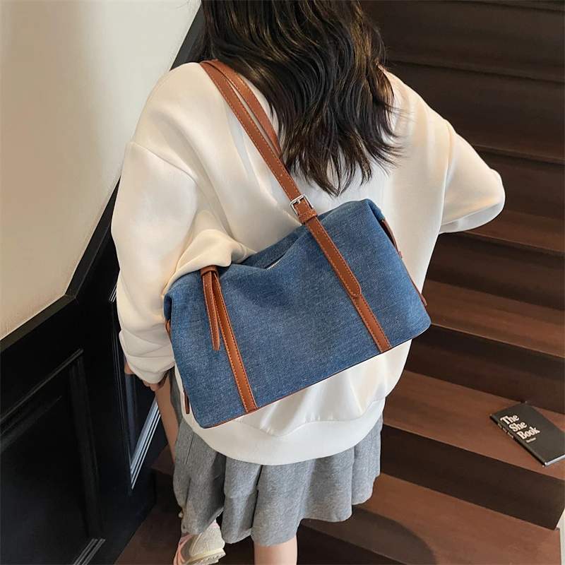 

High Quality Women Denim Handbags Fashion Ladies Solid Shoulder Messenger Bags for Women Casual New Female Big Tote Shopping Bag