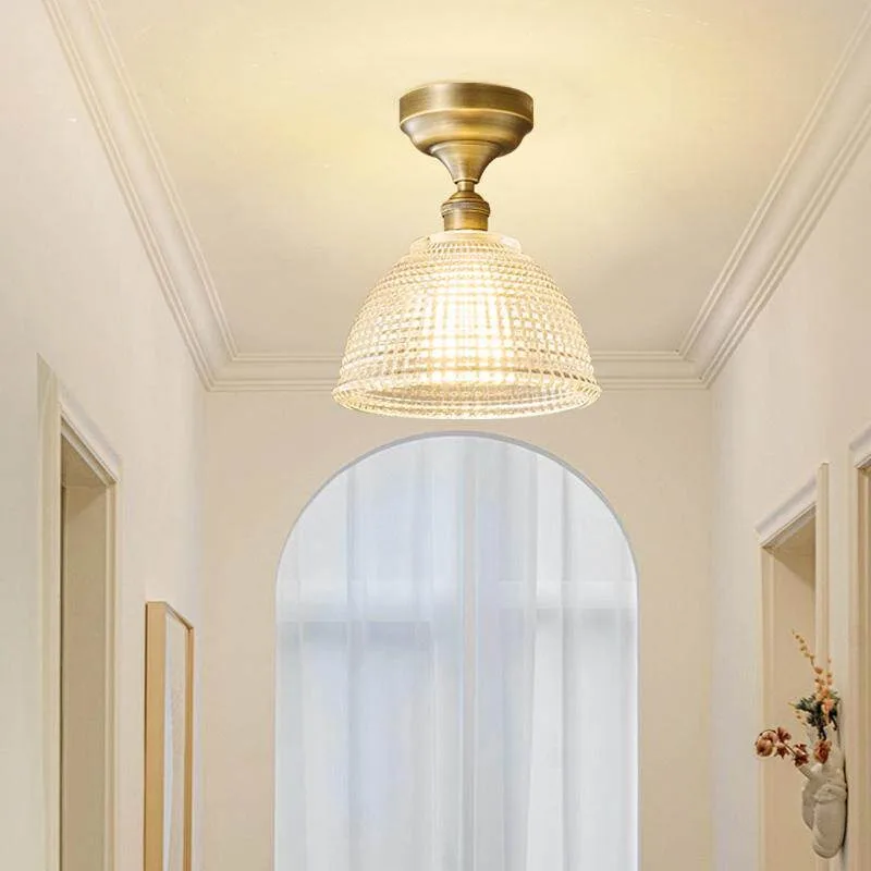

Retro Brass Aisle Hallway Ceiling Lights Glass Lampshade Entrance Hall Study Balcony French Vintage Home Decoration Ceiling Lamp