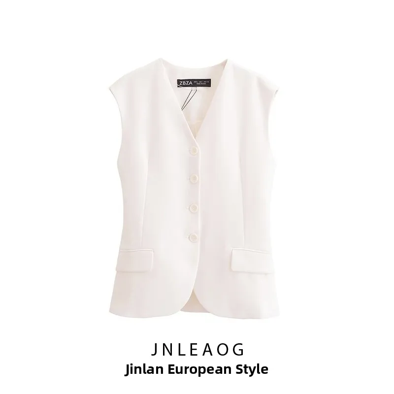 

JNLEAOG Faionable Casual Vest Top with kets Women's Autumn New Sle Versatile Polyester Fiber V-need Clothing