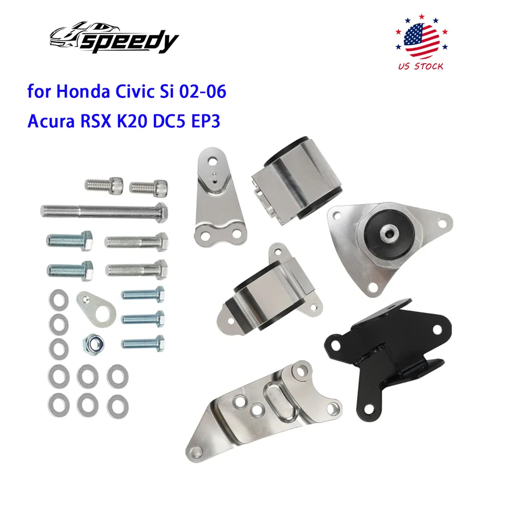 

Silver Engine Swap Mount Kit Fit for Honda Civic Si 02-06 Acura RSX K20 DC5 EP3 Motor Engine Mounts
