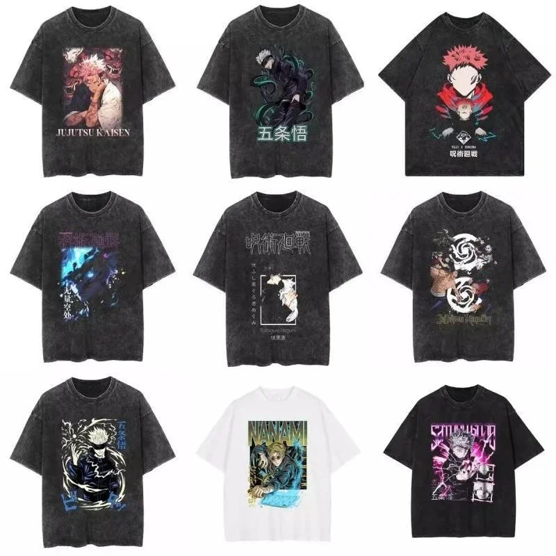 

American Hip Hop High Street Japanese Animation Retro Washed Old Short Sleeve Men's and Women's Y2k T-shirt Trendy Brand