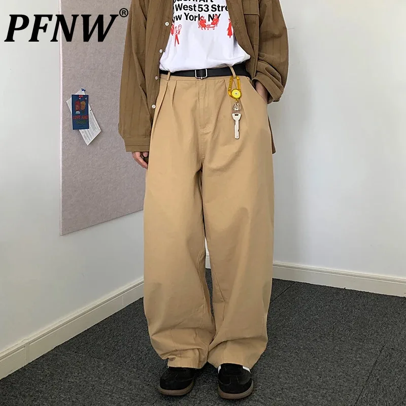 

PFNW Men's Casual Pants Japanese Style Trend Waist Straight Tube Loose Pocket Decoration Solid Color Male Trousers New 28W3162