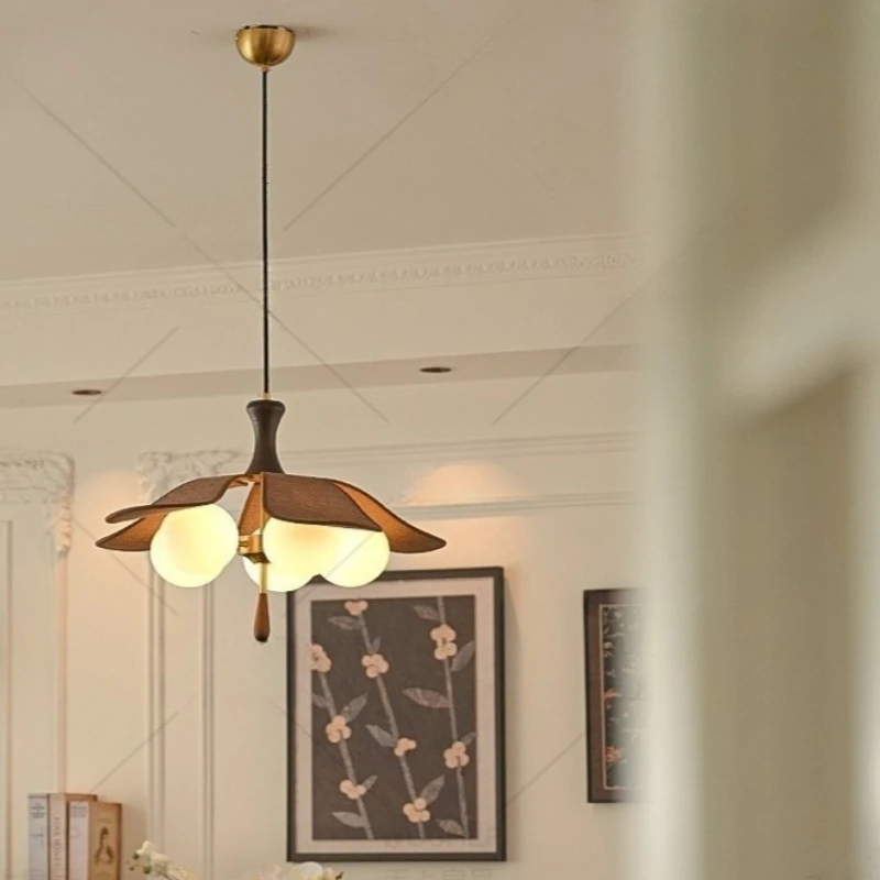 منتصف الطراز القديم الزجاج قلادة أضواء حماية العين الجوز اللون الرجعية غرفة المعيشة وابي سابي غرفة نوم LED الثريات المعلقة #4