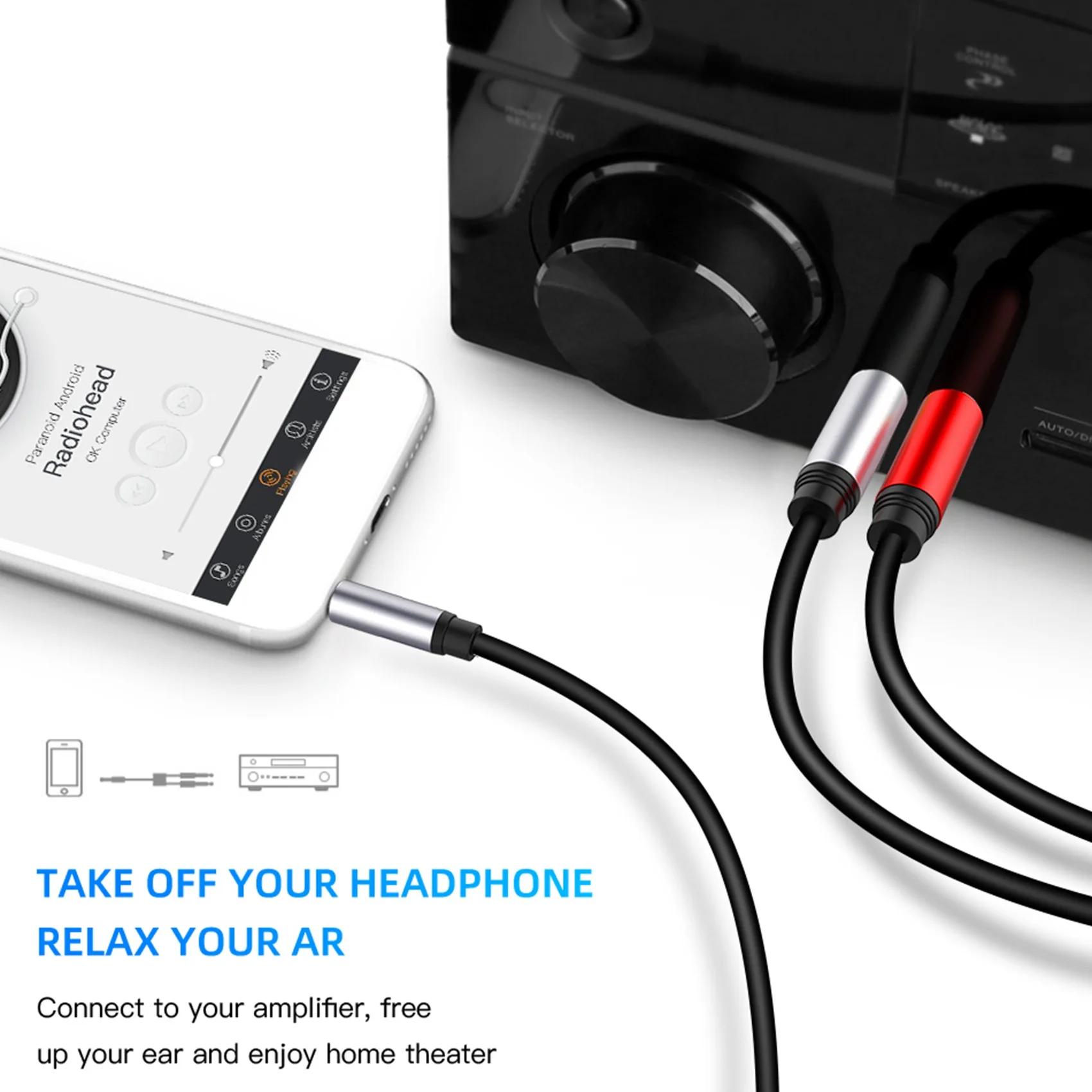 2X 3.5mm to Dual 6.5mm Adapter Jack Audio Cable 3.5 to 6.5 AUX Cord 3.5 Jack Splitter for Guitar Mixer Amplifier Bass