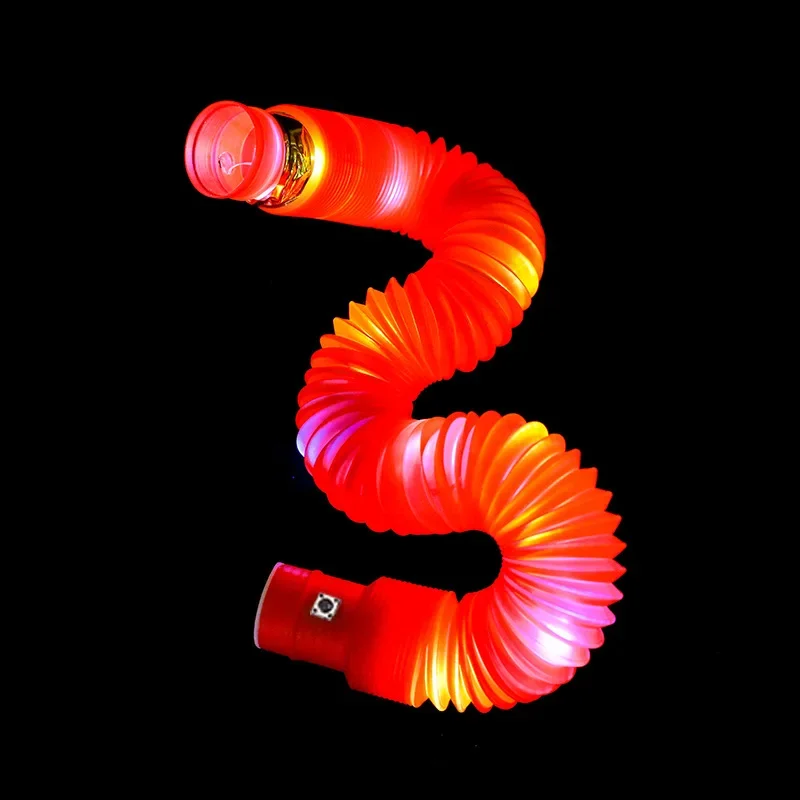 12pcs Random Colors Decompression Luminescent Telescopic Tube Toy Flash Corrugated Tube Decompression Toy LED Party Toys