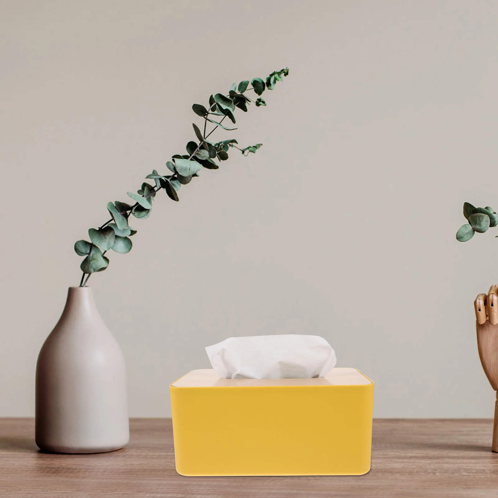 

Wooden Lid Tissue Box Yellow Home Supplies Japanese Style Napkin Holder Compact Size Decorative Container Storage Box ganizer