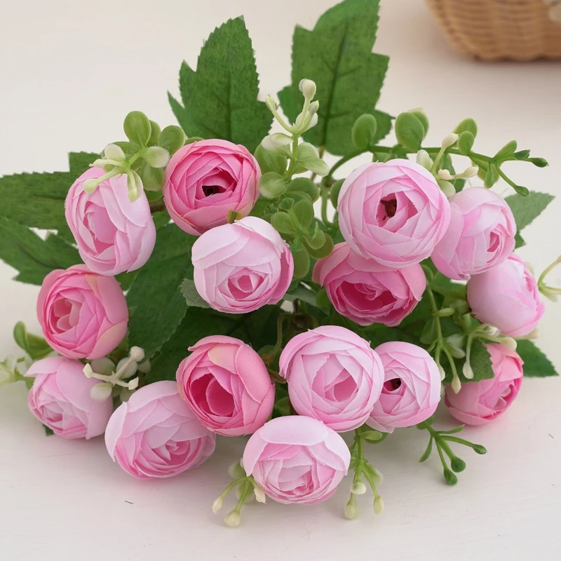Silk Artificial Flower Tea Buds Festival Wedding Bridal Bouquet Wreath Home Room Table Vase Garden Arch Decora DIY Gift Hot Sale image 3
