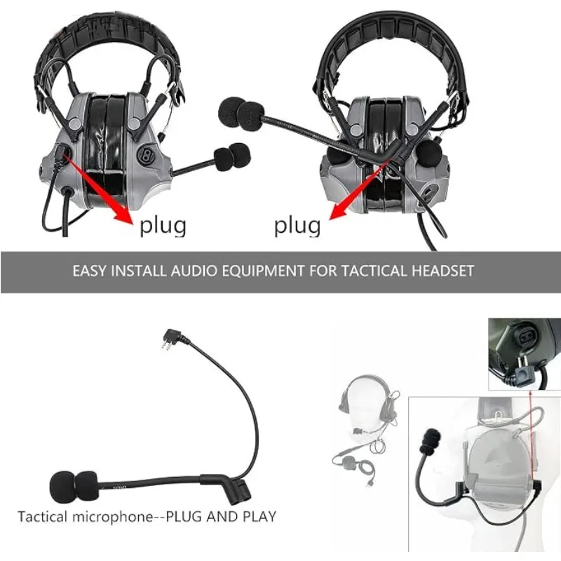 Black Z Tactics Microphone, Tactics Microphone, Clear Sound Plug and Play for Comtac Comtac Iii Comtac Ii Armorwerx