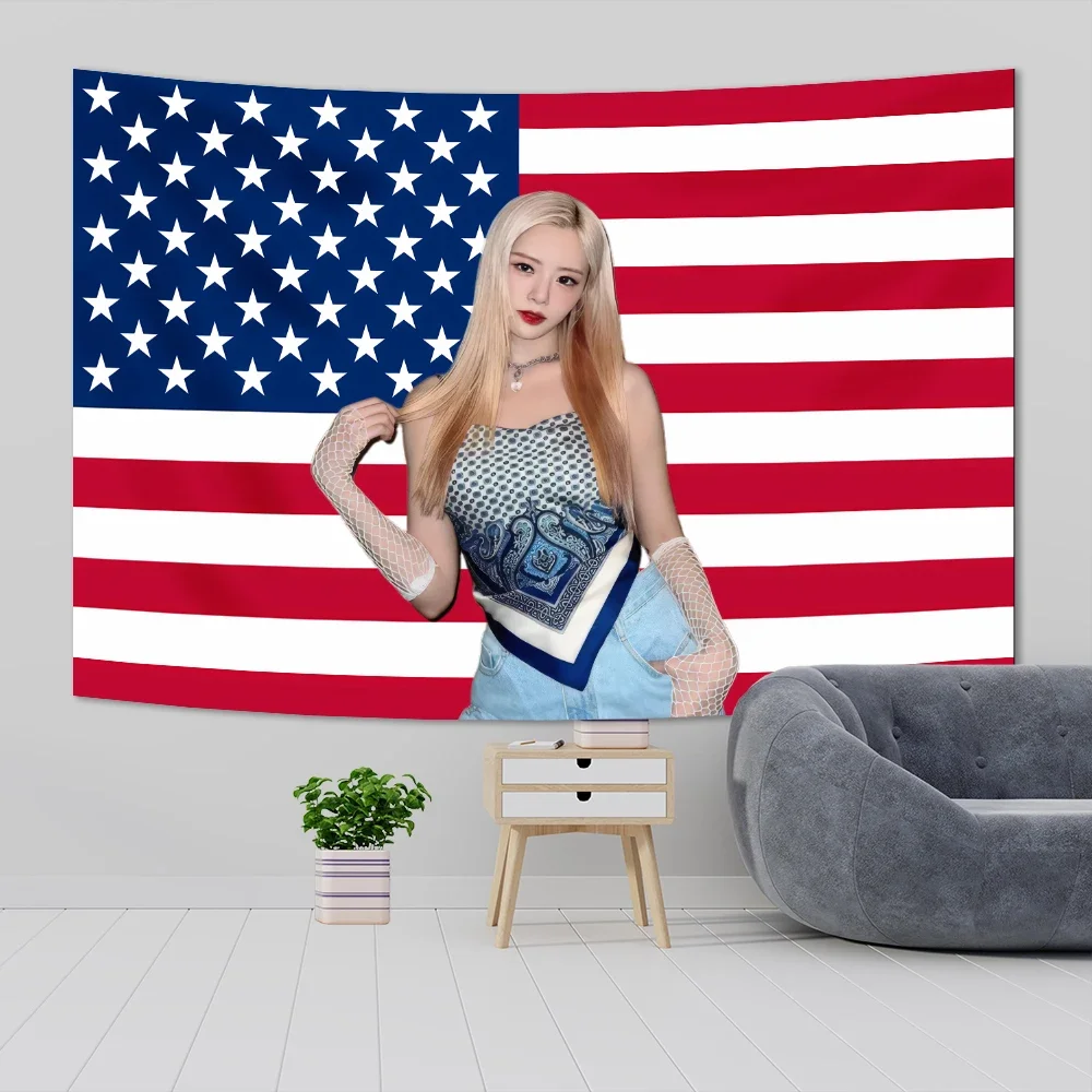 Beauty with The American Flag in The Background Tapestry Wall Hanging for Room Decor Aesthetics Bedroom Living Room wall decor