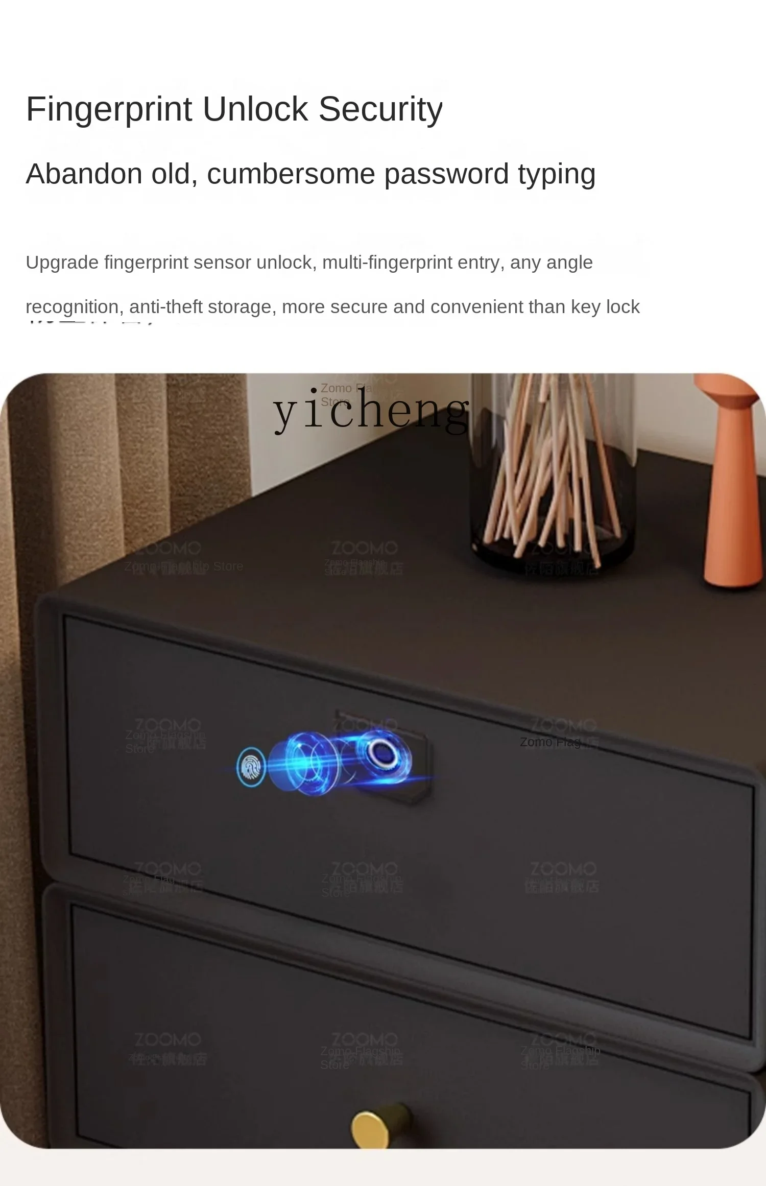 bedside table with fingerprint password lock French retro bedroom bedside storage chest