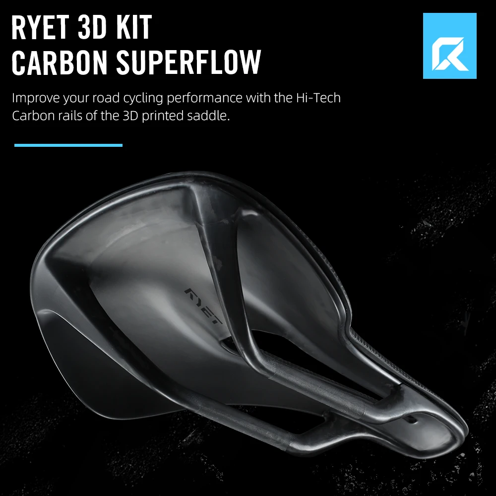 RYET 168g 3D Printed Carbon Saddle Ultralight T800 Rails MTB Road Gravel 145mm Bike Seat Bicycle Cycling Parts Lightweight