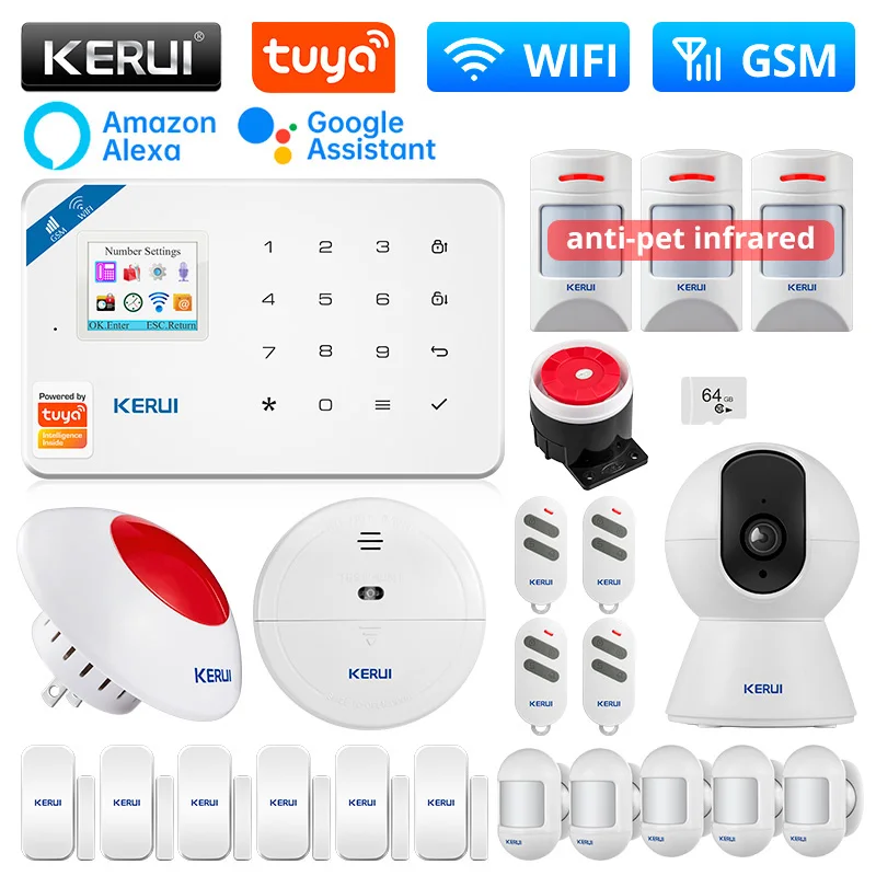 

KERUI W181 Alarm System WIFI GSM AlarmTuya Smart Home Alexa Anti-pet Motion Sensor Detector Door Sensor Sounder Siren IP Camera