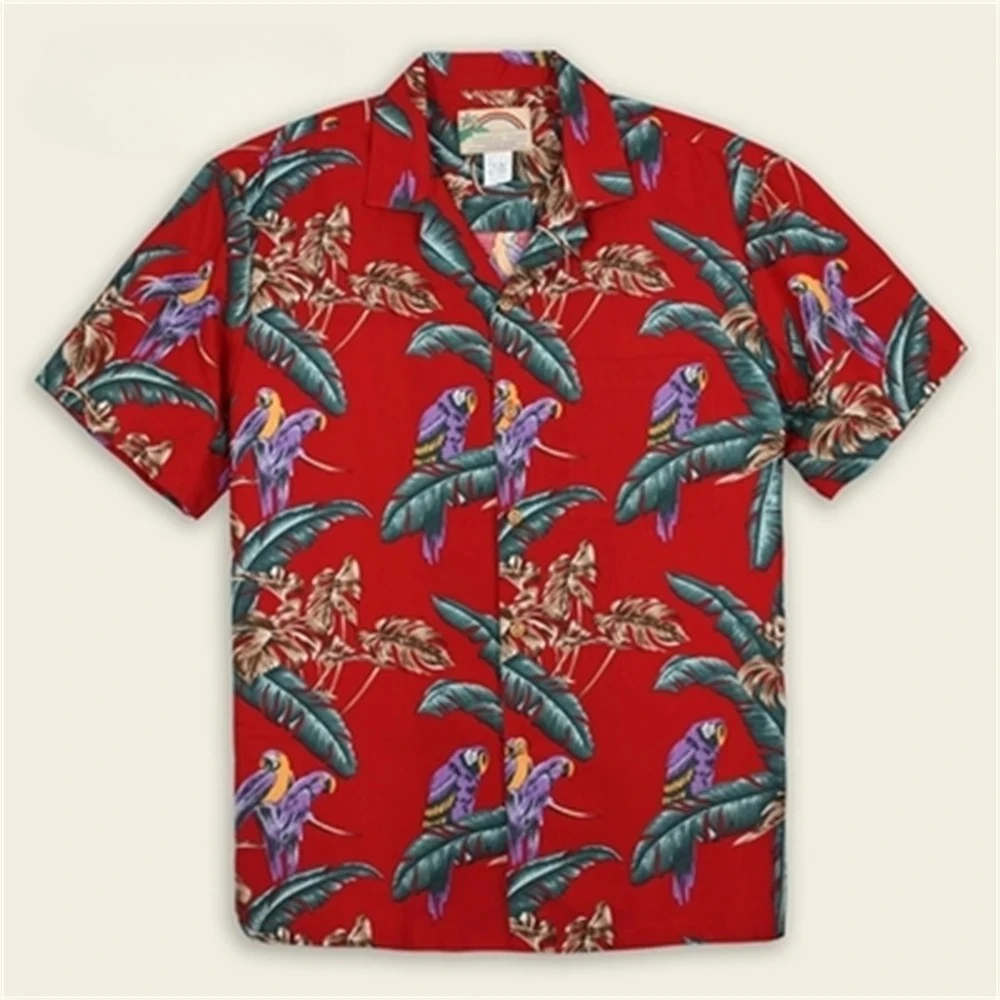 Chemise Aloha à manches courtes à imprimé perroquet de style tropical hawaïen, chemise décontractée pour homme de style cubain, nouvelle collection été, grande taille