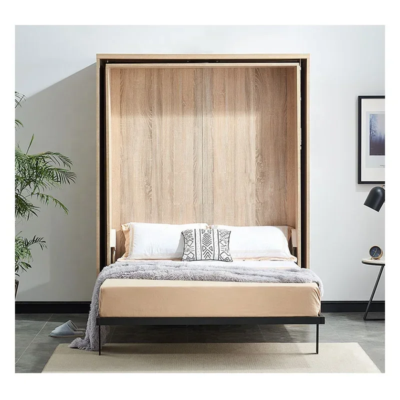 Modern Design Stylish  Solid Wood  Murphy Bed  Multi-functional Wall Bed Bedroom Furniture Storage Folding Bed