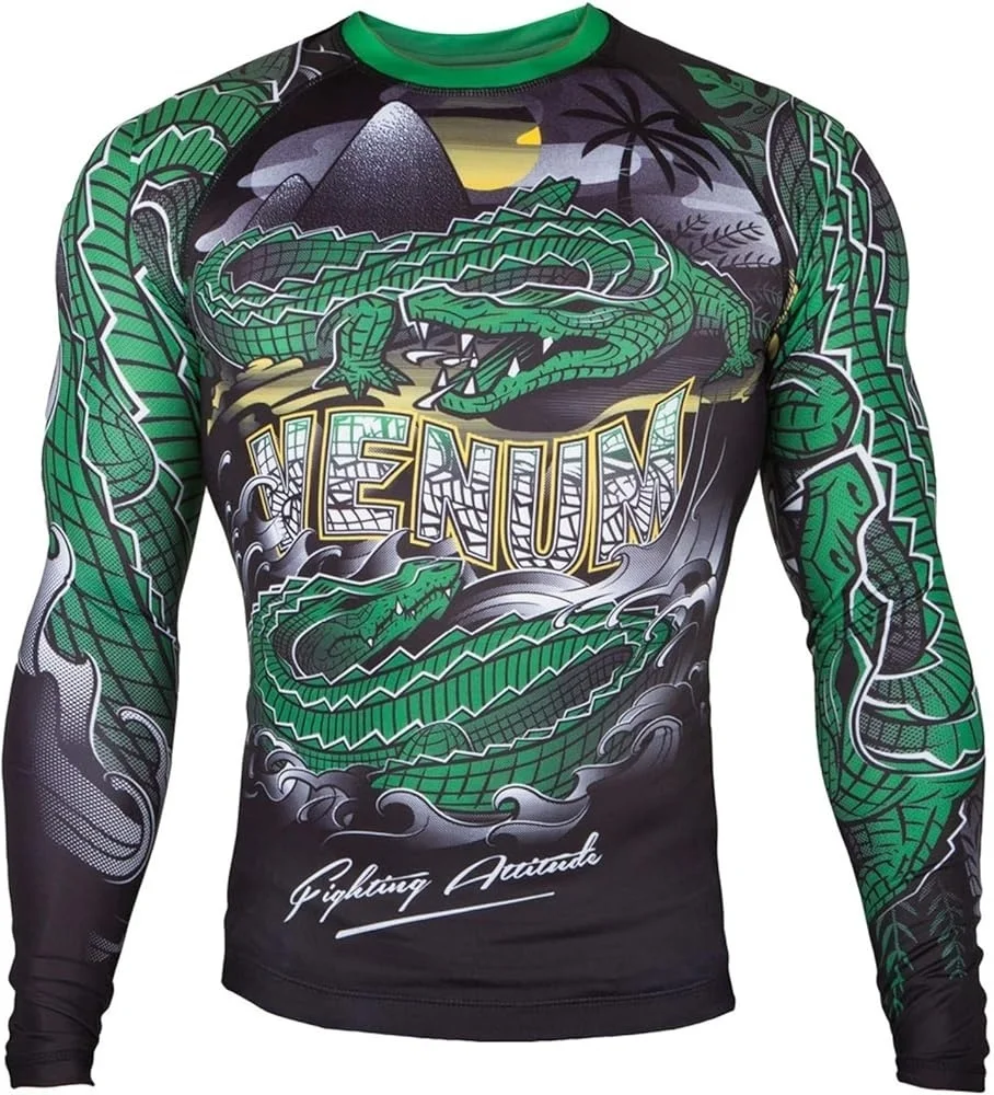 Camisa Esportiva Masculina de Manga Longa com Estampa de Dragão, Tecido Respirável e Elástico para Treino de MMA, Fitness e Uso Diário