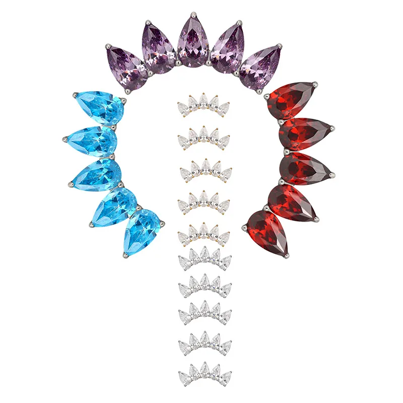 10PCS ASTM F136 Titanium PIERC Ear Lip Stud Wholesale 5 Pear Inlay CZ Threaded Top Ear Cartilage Earring Tragus Piercing Jewelry