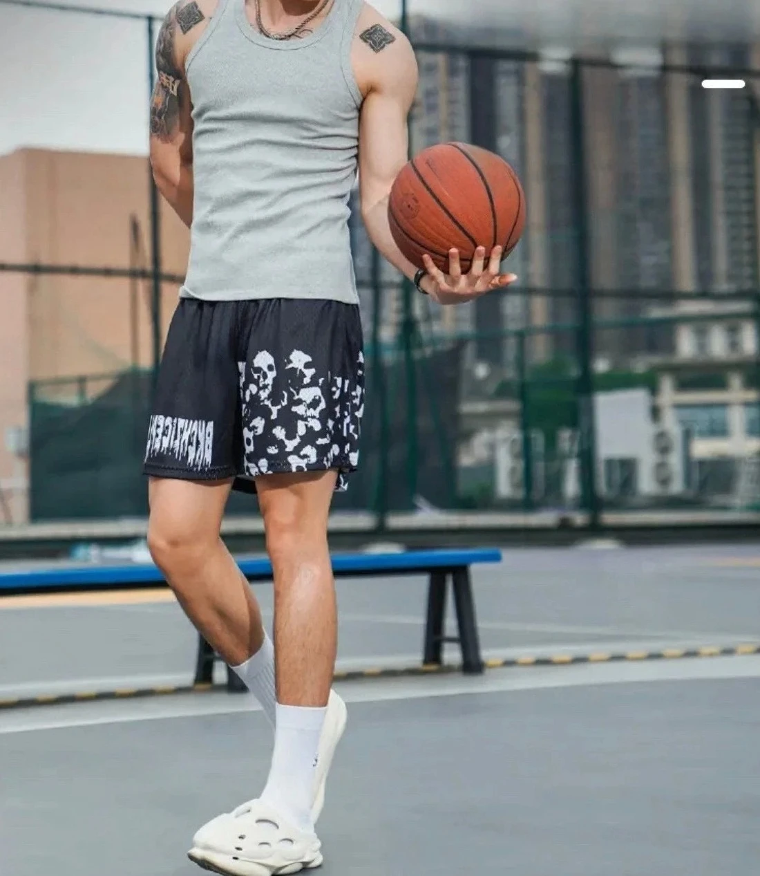 New Skull Pattern Sports Shorts Breathable Quick Drying Ball Shorts Streetwear Style Summer Beach Men's Casual Outdoor Shorts