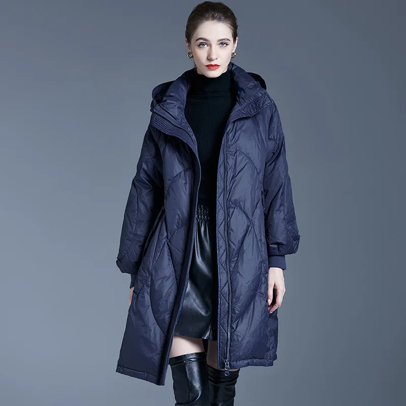 

Luxury High Quality Quilted Down Jacket Warm Winter Puffer Jacket Women's Long White Duck Down Trench Coat Trend Hooded Overcoat