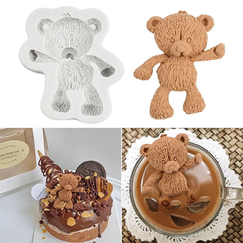 Cartoon 3D Bear Silicone Mold Baby Shower Bear Chocolate Candy Dessert Mold Making Supplies Party Cake Baking Decorating Tools