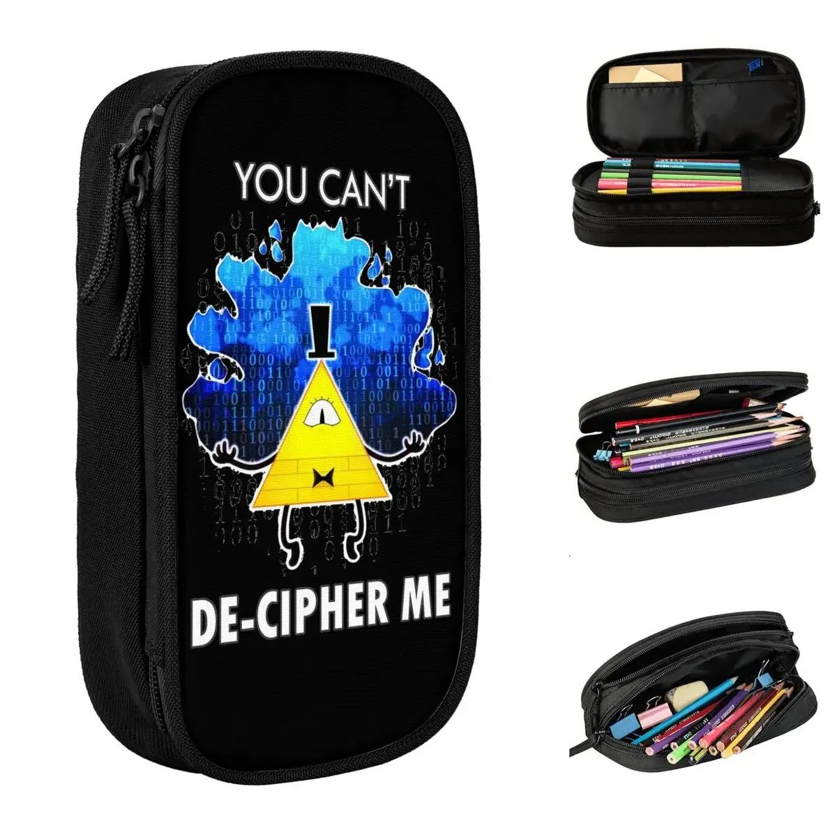 Large-capacity Pen Box Dechiper Bill Cipher Gravitys Falls School Supplies Double Layer Pencil Bag Girl Make Up  Perfect Gift