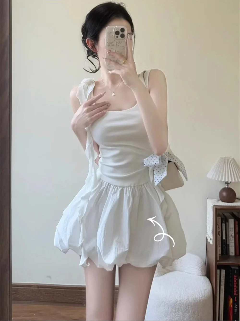 Summer High Waist Bubble Mini Skirts Pants Women White Sweet Hot Girls A-Line Cake Skirt Fsahion Versatile Student Short Skirt