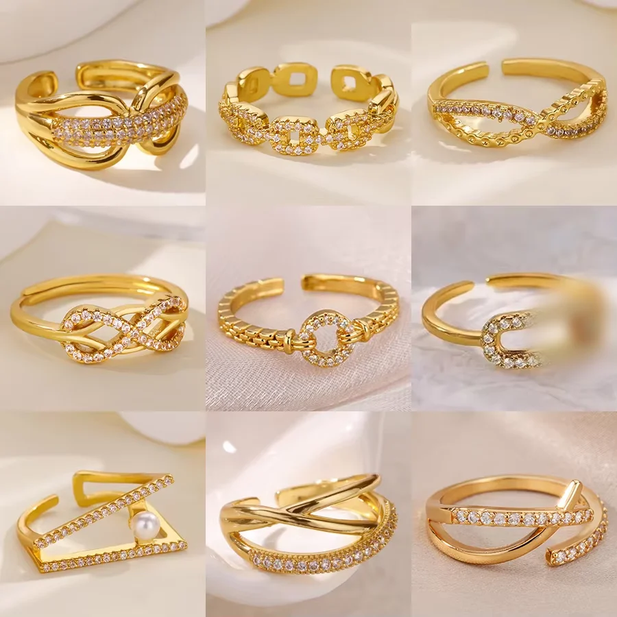 Bagues croisées en chaîne en Zircon pour femmes, Vintage, couleur or, acier inoxydable, anneau ouvert géométrique, mode mariage, bijoux esthétiques, cadeau