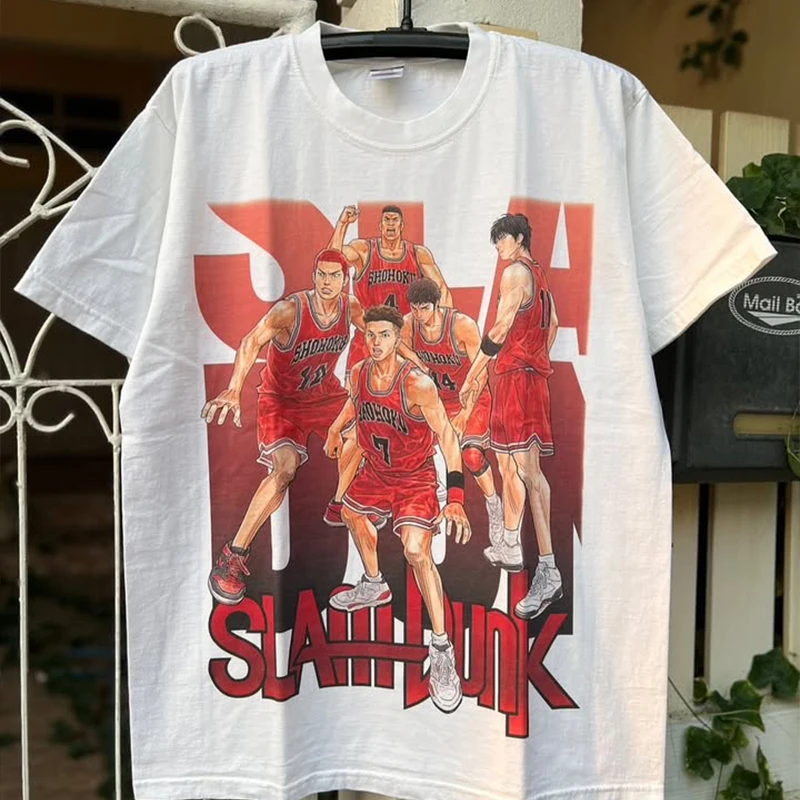 

American Retro Men's SLAM DUNK Cotton Short-sleeved T-shirt Summer New Retro Fashion Men's and Women's Streetwear