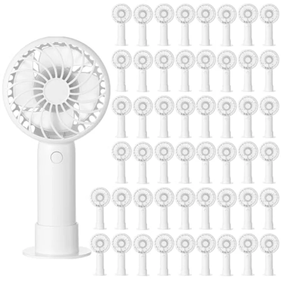 

50 Pcs Mini Portable Fans Bulk White Handheld Fans with Base USB, 3 Speed Personal Rechargeable Lightweight, for Women Wedding