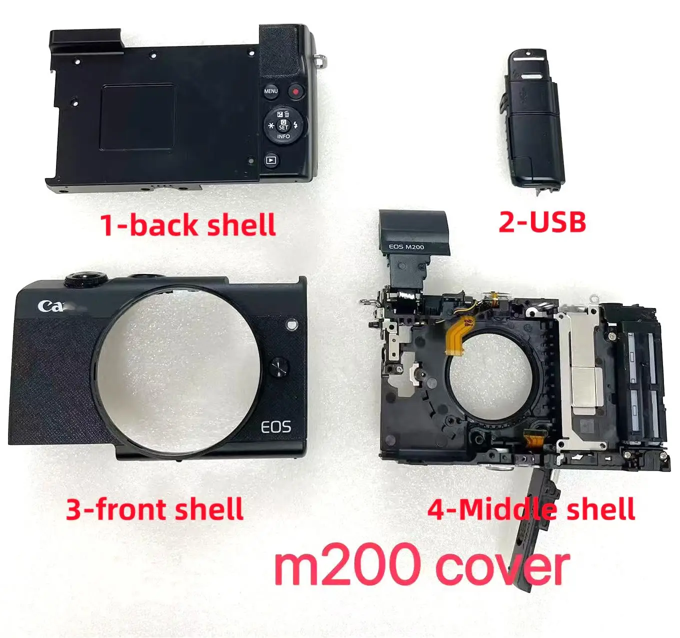 

Оригинальный корпус M200 для Canon M200, задняя крышка/передняя часть корпуса/USB/средняя часть корпуса, запасные части для камеры M200