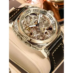 New Carving Mechanical Watch Retro Fully Automatic Man Watch Hollow out Fashion Mechanical Watch Luxury Men wrist watches