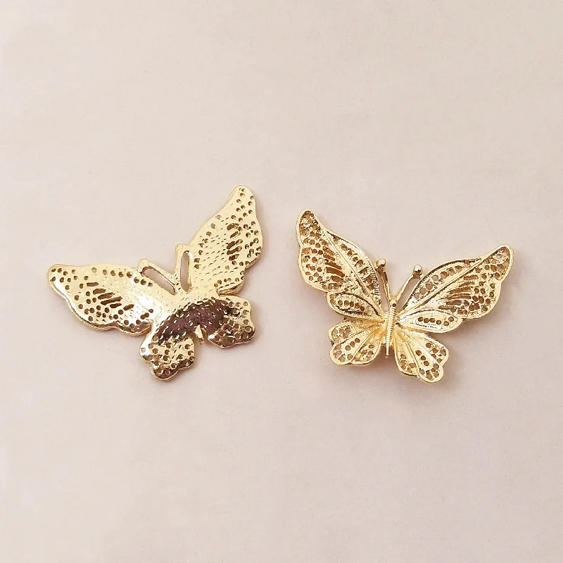 10Lcs/Lot Alloy Golden Butterfly Pendant Buttons For DIY Handmade Hair Jewelry Accessories Brooch Bag Shoes Box Mobile Phone