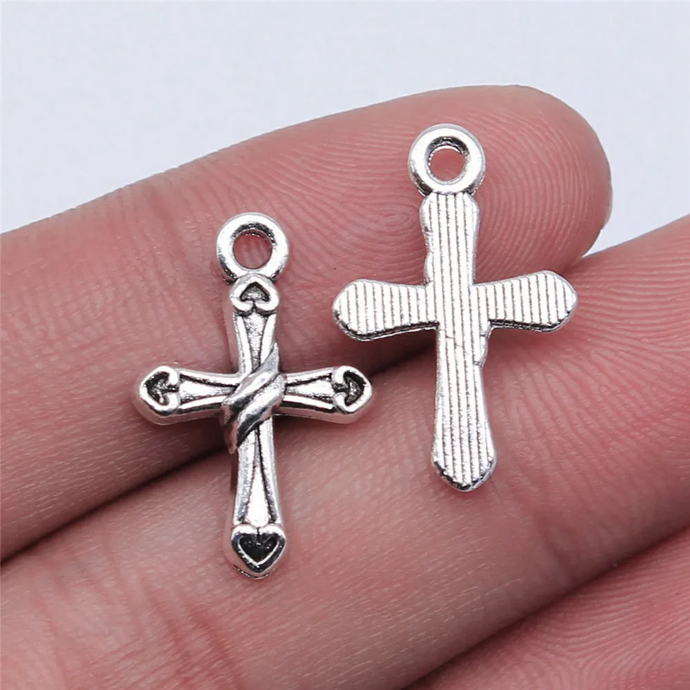 20pcs/lot 21x15mm Cross Charms For Jewelry Making Antique Silver Color 0.83x0.59inch