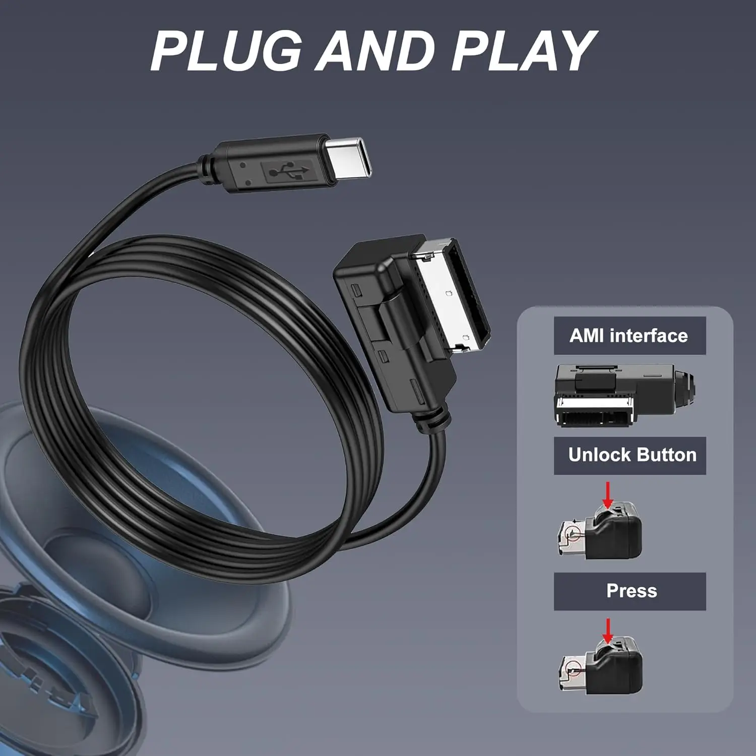Kabel USB-C do AMI MMI Aux dla iPhone 17 16/15 i urządzeń z portem Type-C, kompatybilny z Audi A3/A4/A5/A6/A7/A8/S4/S6/S8/Q5/Q7/R8/TT — zdjęcie produktu 4