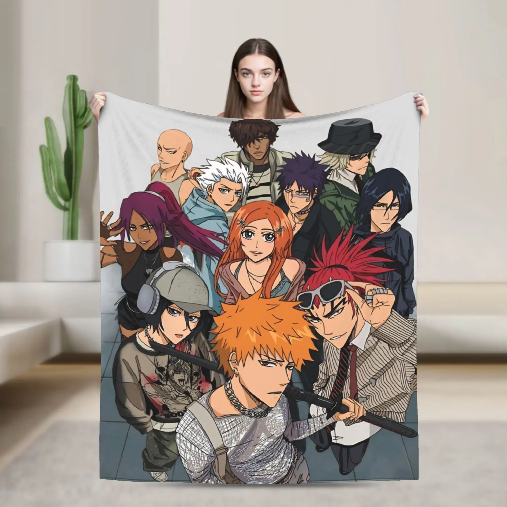 

Super Soft Blanket Picnic BLEACH Anime Ichigo Throw Blanket Flannel Bedspread For Couch Chair Graphic Sofa Bed Cover