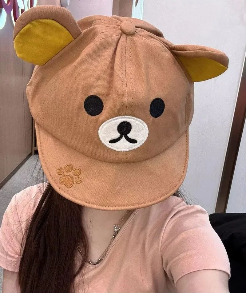 Rilakkuma Bear With Ear Cap Summer Hats For Women Girls Kids Couple Fashion Cartoon Outdoor Sport Sun Visors Baseball Caps Gift view 3