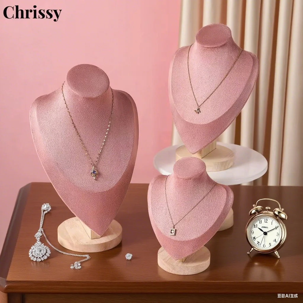 

Pink Solid Bamboo Jewelry Display Stand Necklace Bracelet Easel Showcase Holder Board Removable for Women Multiple