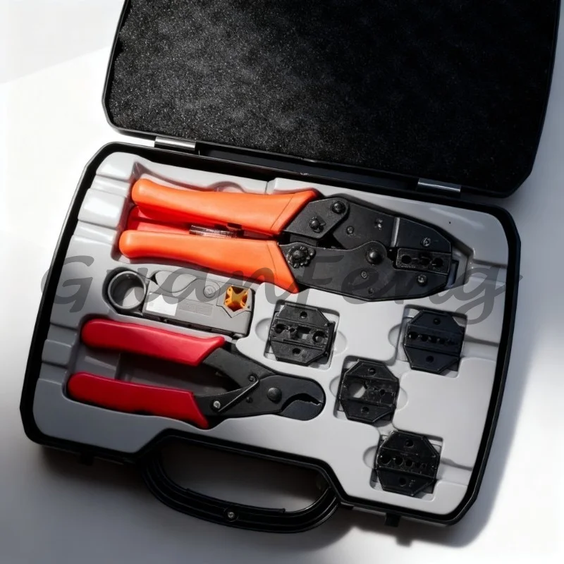 330K Coaxial Crimp Tool Kit Interchangeable Dies Ratchet Network Cable Pressing Tool