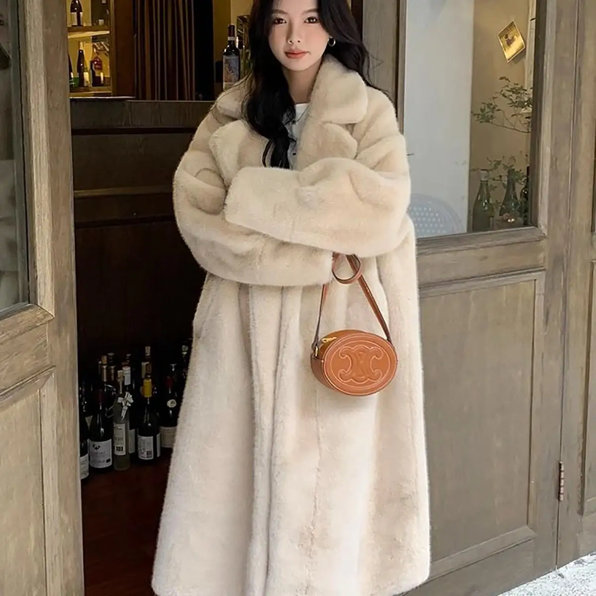 

Winter Thiened Long Fur Coat Women's Loose Fit Faionable Eco-friendly Synthetic Mink Vest Sle Outerwear Korean Commute ...