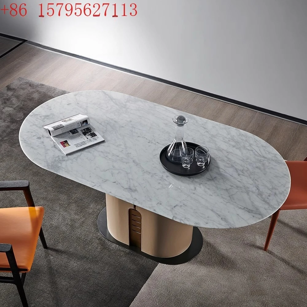 

Natural marble dining table household rectangular light luxury high-end desktop high-end stone table