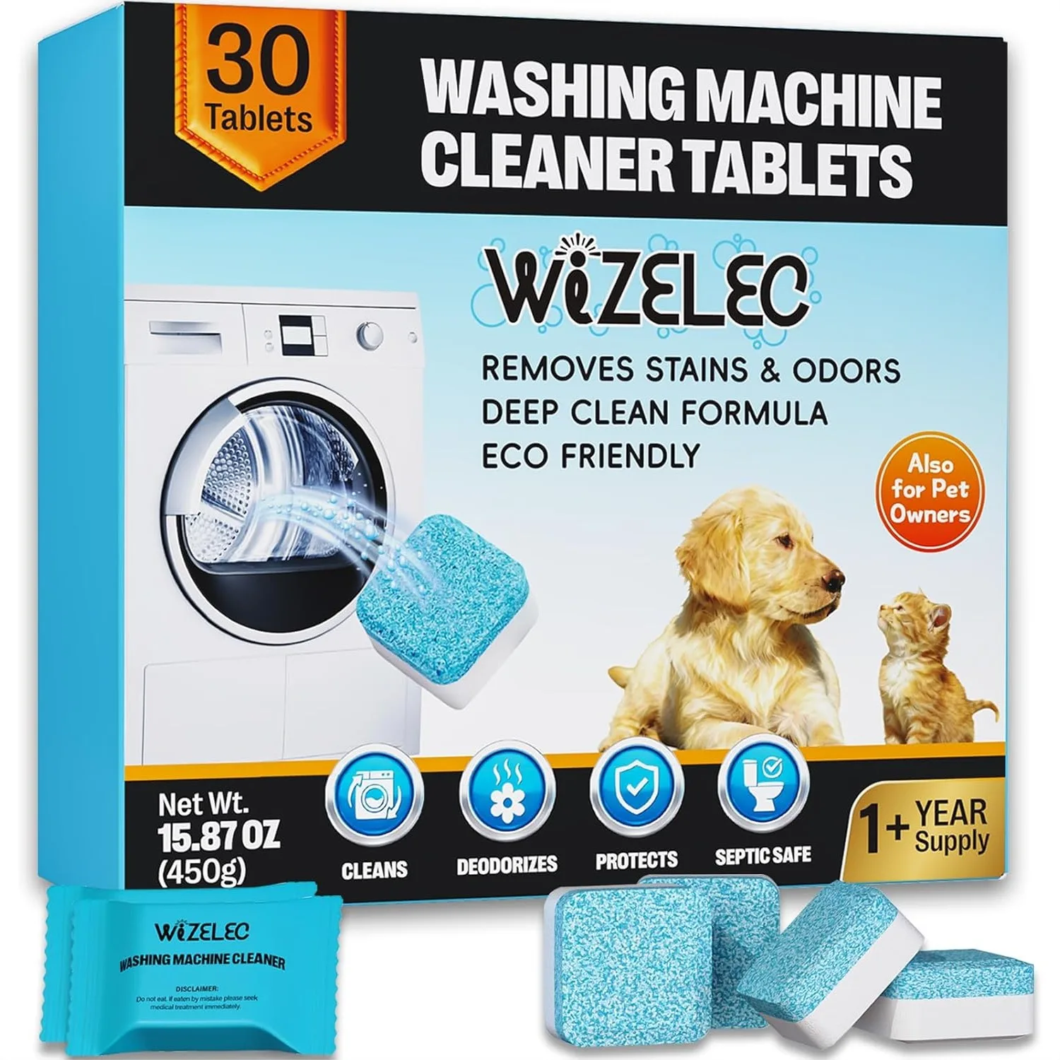 

Washing Machine Cleaner Tablets 30-Pack for 1+ Year Laundry Use, Fits All Washers, Removes Limescale Odors & Buildup, Septic