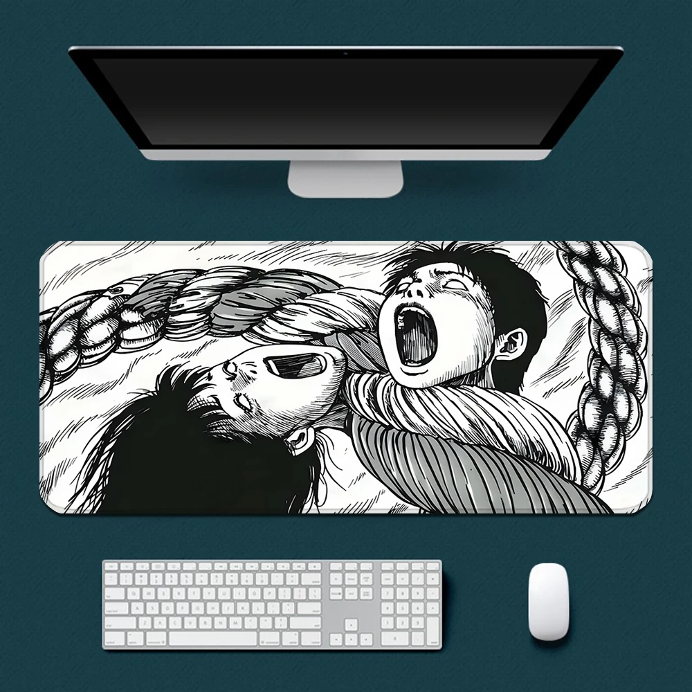 Junji ito horror comics mousepad impressão hd computador gamers borda de bloqueio antiderrapante mouse pad xxl90x40cm teclado pc mesa almofada