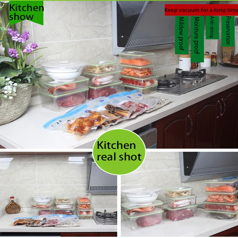 Небольшой автоматический вакуумный пластиковый упаковщик для кухни, пакет для вакуумного хранения продуктов в холодильнике