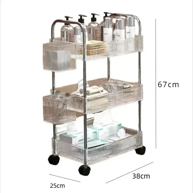 Carro rodante de 2/3 niveles, estante de almacenamiento de acrílico transparente, estante móvil con ruedas, estante de almacenamiento de múltiples capas