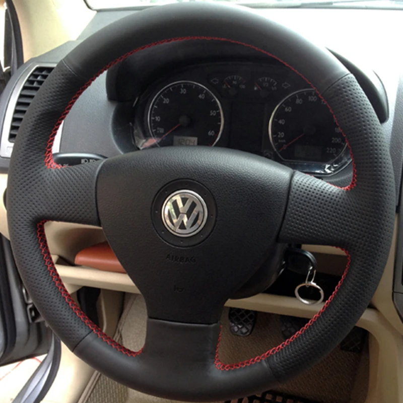 

Custom Car Steering Wheel Braid Cover Genuine Leather 100% Fit For Volkswagen Old VW Golf Polo Sagitar 2010 Polo Car Accessories