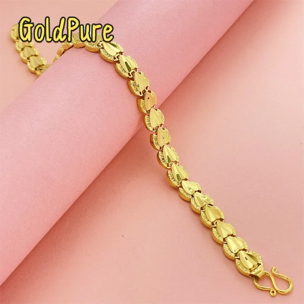 Goldpure Luxury 24K 9999 Pure Gold real gold Women's Bracelet Heart-shaped Wide 7mm Bracelet
