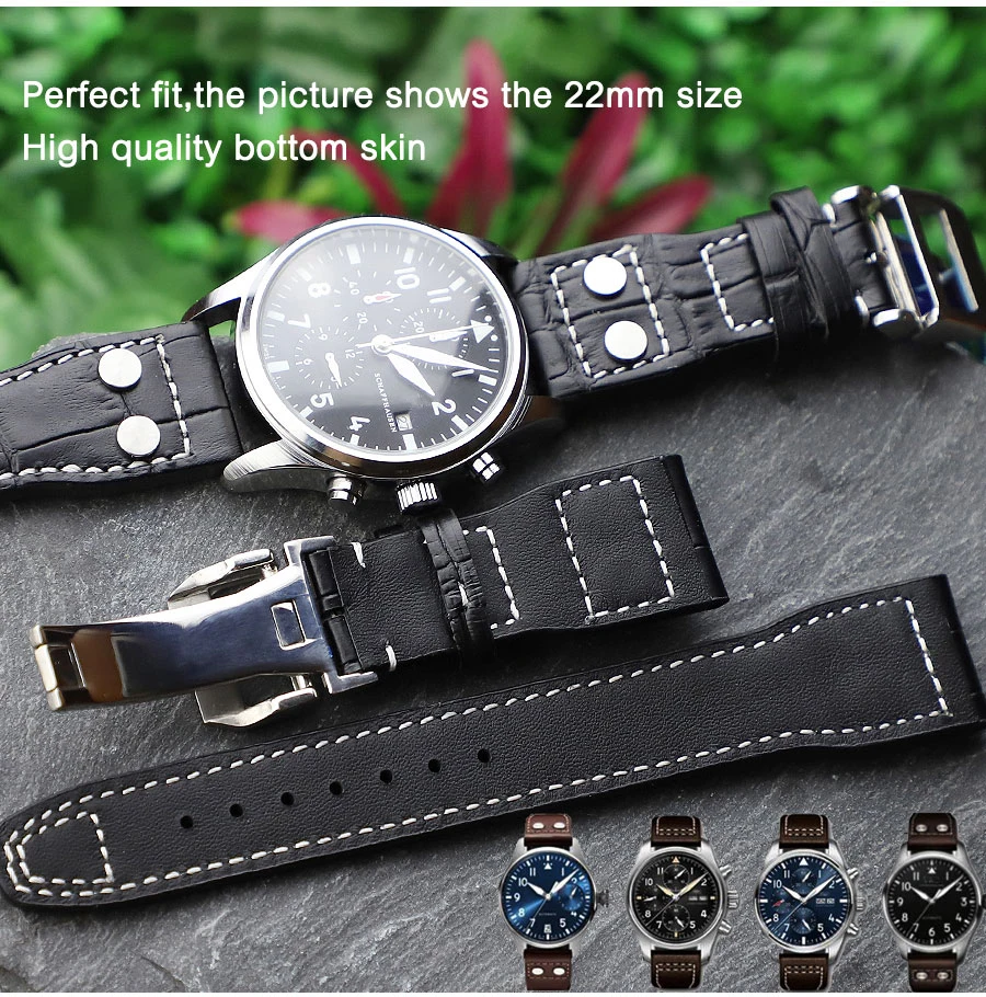 22mm Leather Watch Strap for IWC Watch band Mark Big Pilot Bracelet Rivet Wristband IWC Portugieser Watchband Accessories