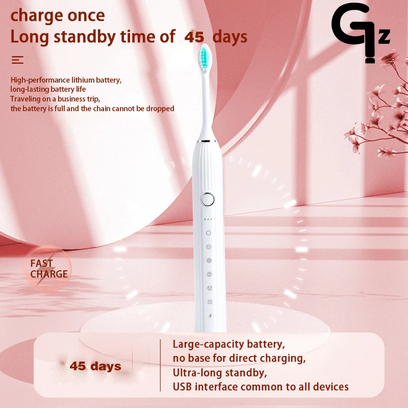 GeZhou N105 Sonic Electric Toothbrush Adult Timer Brush USB Rechargeable Electric Tooth Brushes with 8pcs Replacement Brush Head