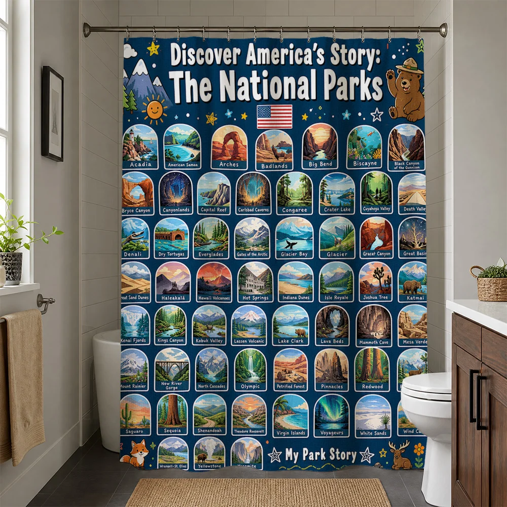 Waterproof Shower Curtain National Parks America US Travel Decor Collage Liner for Bathroom Shower Gift Unique Outdoors Design